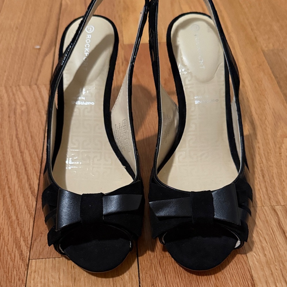 Rockport adiPRENE by Adidas Black Leather and Suede Peep-Toe Slingback Heels